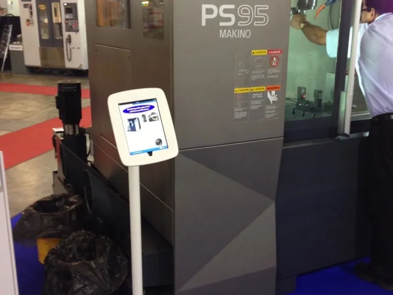 Floor stand iPad kiosk at Makino industrial trade show